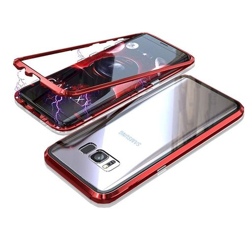 Coque Pour Samsung Galaxy S8 - Coque Magnetique Rouge Housse Etui 360 Integral Full Protection Metal Film Vitre Ecran Ultra Resistant [Phonillico]