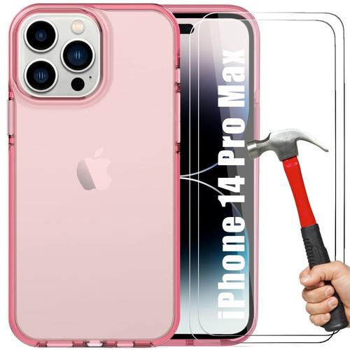 Coque Silicone Iphone 14 Pro Max Rose Clair Et 2 Verres Trempes Vitre Protection D'ecran - E.F.Connection