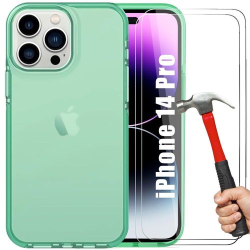 Coque Silicone Pour Iphone 14 Pro Vert + 2 Vitres Verres Trempes - E.F.Connection