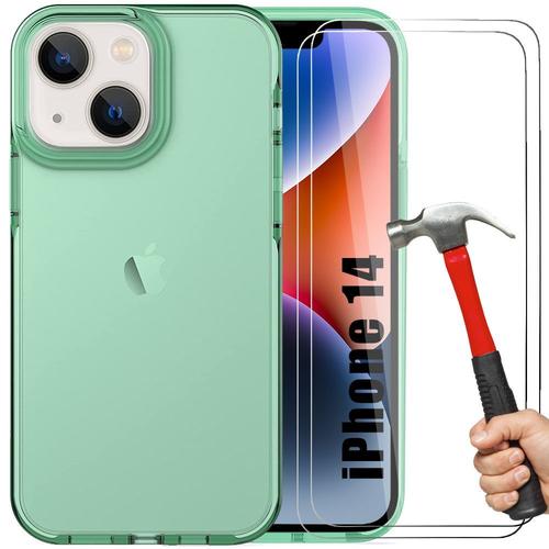 Coque Silicone Pour Iphone 14 Vert Tpu + 2 Verres Trempes Protection - E.F.Connection