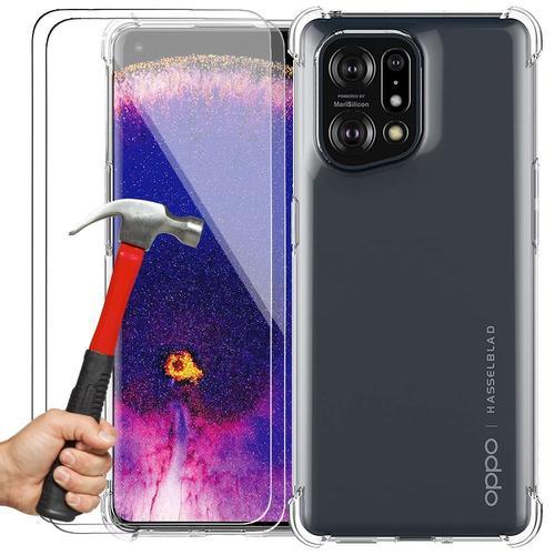 Pack Coque Pour Oppo Find X5 Et 2 Verres Trempes, Protection 4 Coins Renforces Silicone - E.F.Connection