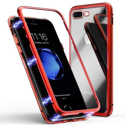 Coque Pour Iphone 7 / Iphone 8 - Coque Magnetique Rouge Housse Etui 360 Integral Full Protection Metal Film Vitre Ecran Ultra Resistant [Phonillico]