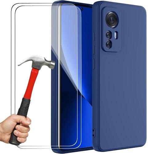 Coque Pour Xiaomi 12, Protection Silicone Bleu Marine + 2 Verres Trempes D'ecran - E.F.Connection