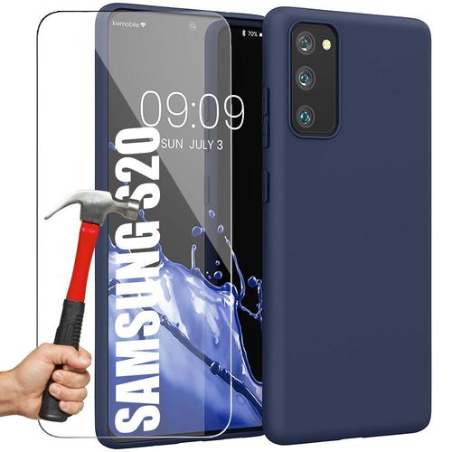 Coque Pour Samsung S20 Avec 2 Verres Trempes Protection Silicone Matte Bleu Marine - E.F.Connection