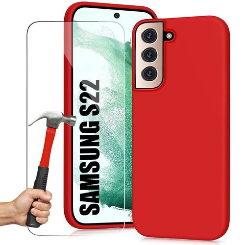 Coque Pour Samsung S22 Avec 2 Verres Trempes, Protection Silicone Antichoc Rouge - E.F.Connection