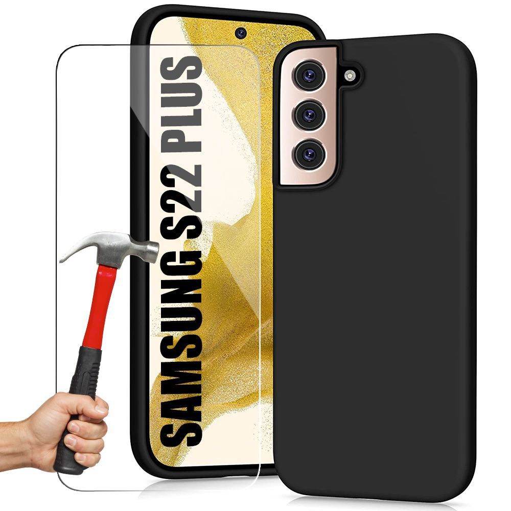 Coque Silicone Pour Samsung S22+ Avec 2 Verres Trempes Anti-Rayures Effet Mat Noir - E.F.Connection