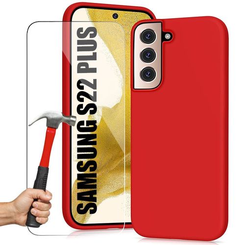 Coque Pour Samsung S22+ Avec 2 Verres Trempes Protection Silicone Matte Rouge - E.F.Connection