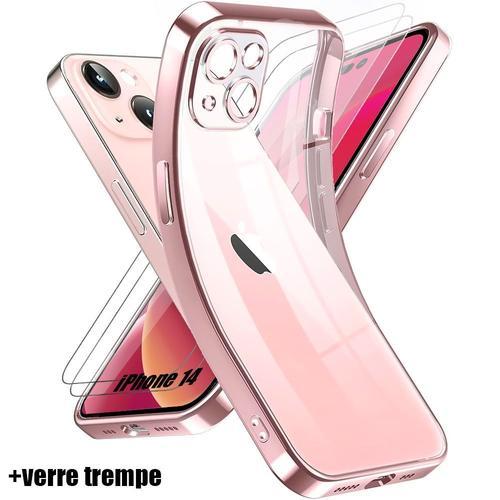 Coque Silicone Pour Iphone 14 Rose Et 2 Verres Trempes Vitre Protection D'ecran - E.F.Connection