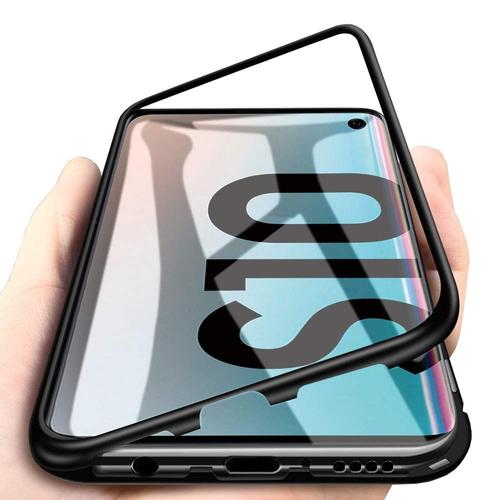 Coque Pour Samsung Galaxy S10 - Coque Magnetique Noir Housse Etui 360 Integral Full Protection Metal Vitre Arriere Ultra Resistant [Phonillico]