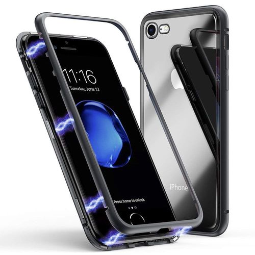 Coque Pour Iphone Se 2022 / Iphone Se 2020 - Coque Magnetique Noir Housse Etui 360 Integral Full Protection Metal Film Vitre Ecran Ultra Resistant [Phonillico]