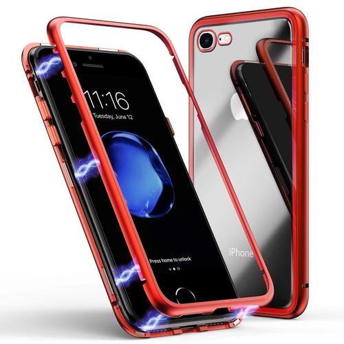 Coque Pour Iphone Se 2022 / Iphone Se 2020 - Coque Magnetique Rouge Housse Etui 360 Integral Full Protection Metal Film Vitre Ecran Ultra Resistant [Phonillico]