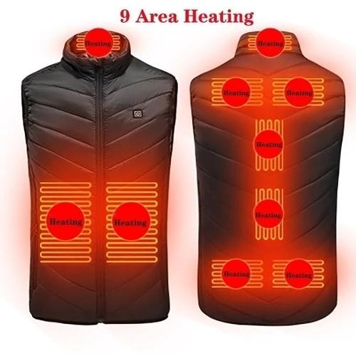 couleur 9 Zones Noir taille XXXL Gilet chauffant USB 17 zones pour femme et homme, vêtement épais, garde la chaleur à l'extérieur, pour Couple, hiver