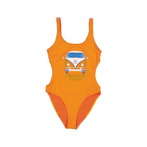 Maillot De Bain Trikini Pour Fille, De Couleur Orange Intense, Avec Vinyle D'une Camionnette Hippie Sur Le Devant, De La Taille 6 À 12