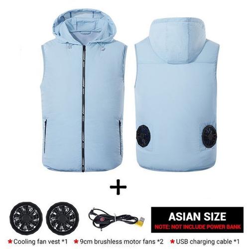 couleur bleu ciel taille M gilet rafraîchissant avec ventilateur pour hommes, manteau de climatisation, Protection solaire d'extérieur, veste pour hommes, chargeur USB