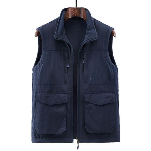 couleur bleu taille 5XL Gilet thermique pour homme, veste polaire + nylon Double face, gilet d'extérieur, Camping, cyclisme, pêche, multi-poches, collection automne et hiver