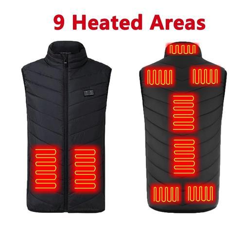 couleur 9 Zones Noir taille XXL Hommes Femmes Manteau USB Thermique de Chauffage Électrique de Vêtements D'hiver En Plein Air Chasse Randonnée Gilet Chauffant