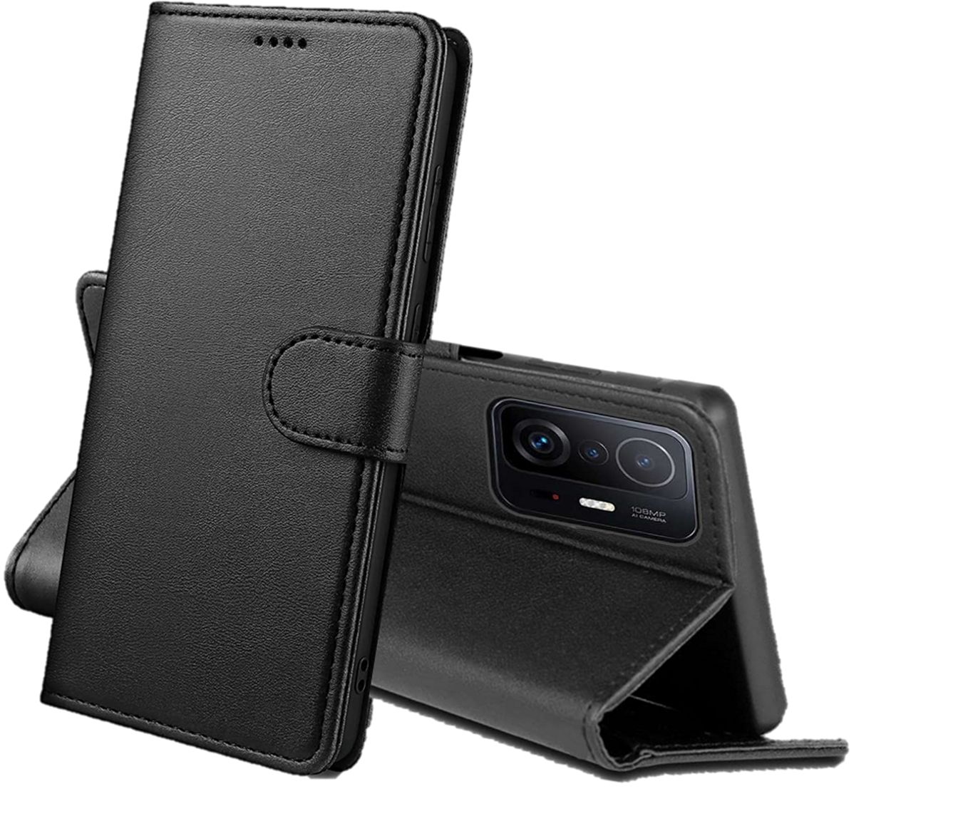 Coque Pour Xiaomi 11t 5g / 11t Pro 5g - Portefeuille Noir Rabat Clapet Aimante Rangement Cartes [Phonillico]