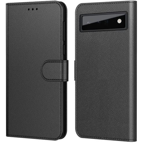 Coque Pour Google Pixel 6 - Portefeuille Noir Rabat Clapet Aimante Rangement Cartes [Phonillico]