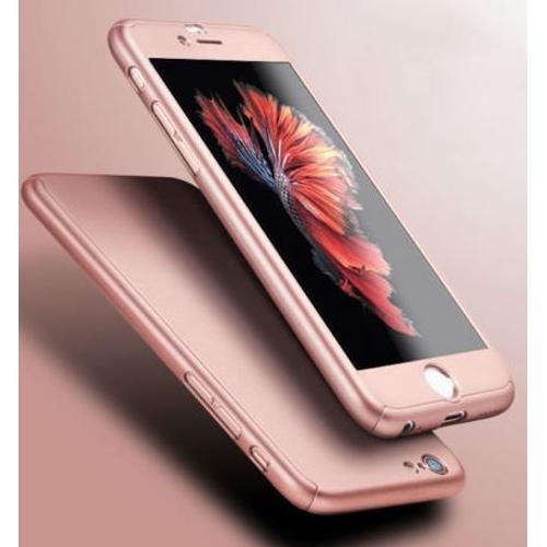 Coque Pour Iphone 6 / 6s - Coque Rose + Verre Trempe - Housse Etui 360 Full Hybride Protection Rigide Plastique Dur Anti Choc Ultra Slim Integrale Film Vitre Ecran Ultra Resistant Phonillico©