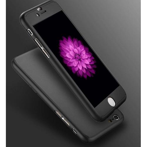 Coque Pour Iphone 7 - Coque Noir + Verre Trempe - Housse Etui 360 Full Hybride Protection Rigide Plastique Dur Anti Choc Ultra Slim Integrale Film Vitre Ecran Ultra Resistant Phonillico©