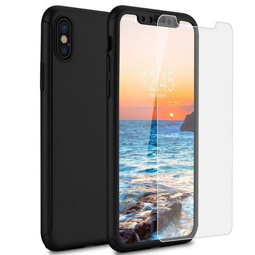 Coque Pour Iphone Xr - Coque Noir + Verre Trempe - Housse Etui 360 Full Hybride Protection Rigide Plastique Dur Anti Choc Ultra Slim Integrale Film Vitre Ecran Ultra Resistant Phonillico©