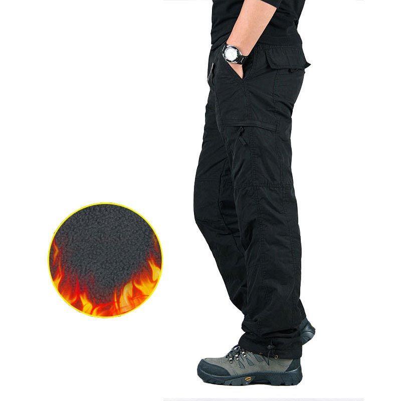 Pantalon Cargo Homme Hiver Multi-poches Regular Droit Doublé