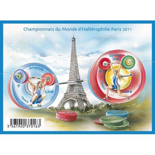 France 2011, Tres Beau Bloc Feuillet Neuf** Luxe Yvert 4598, Championnats Du Monde D'haltérophilie À Paris, Timbres 4598 Arraché Masculin Et 4599 Épaulé - Jeté Féminin.