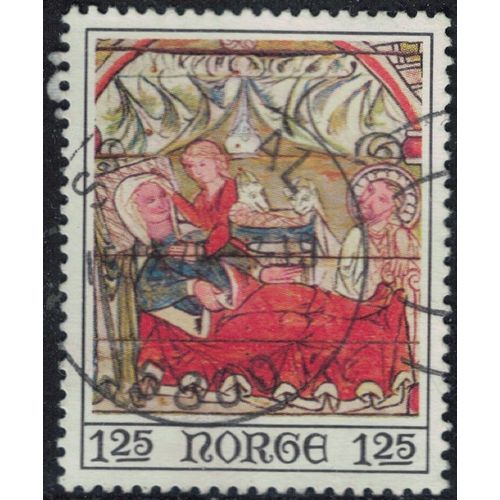 Norvège 1975 Oblitéré Used Peinture Fresque De Plafond Oeuvre Biblique Nativité Y&t No 672 Su