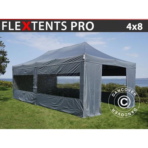 Tente Pliante Chapiteau Pliable Tonnelle Pliante Barnum Pliant Flextents Pro 4x8m Gris, Avec 6 Cotés