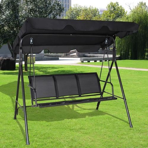 Costway Balancelle De Jardin 3 Places En Polyester Et Acier Avec Toit Anti-Uv Réglable Pour Balcon,Terrasse 173 X 119 X 152cm Noir