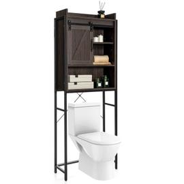 Meuble WC Rangement Salle de Bain - Armoire Toilette - Porte-Rouleau Papier  et Étagères - Meuble Colonne MDF Gris - 3 Portes - Gain de Place