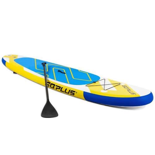 Costway Stand Up Paddle Gonflable 305x76x15cm Pagaie Réglable Sac À Dos Leash Pompe À Main Corde De Sécurité Charge 120 Kg Jaune