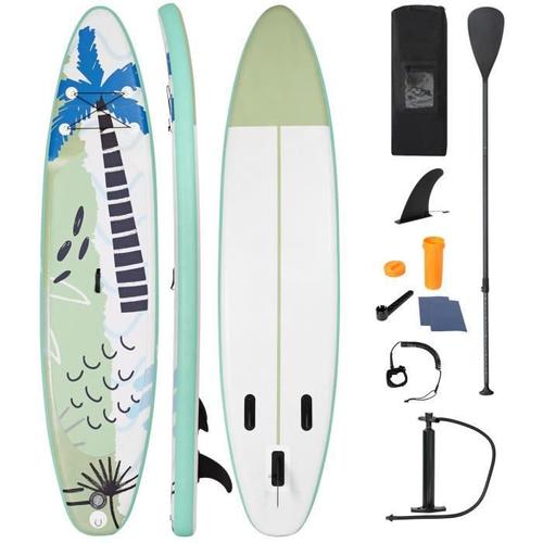 Costway Stand Up Paddle Board Gonflable 320x76x15cm Pagaie Réglable Accessoires Complets Sac Portable Aileron Central Cocotier