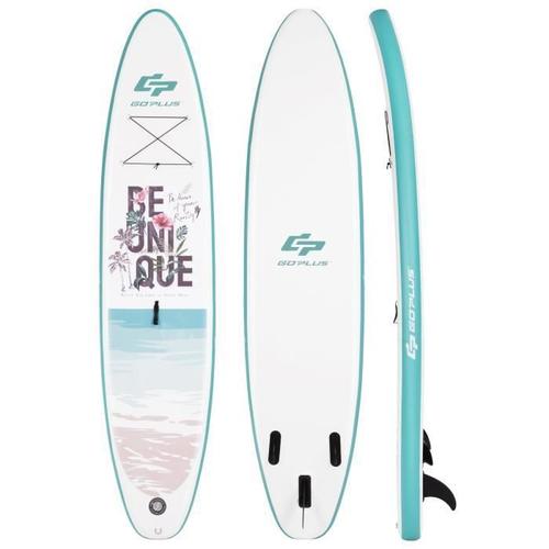 Costway Stand Up Paddle Board Gonflable 320x76x15cm Pagaie Réglable Accessoires Complets Sac Portable Aileron Central Plage