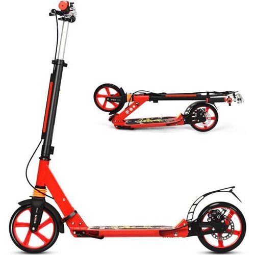 Costway Trottinette Enfant À 2 Roues Pliable Avec Frein 3 Hauteures Aajustables Fait En Alliage D'aluminium Charge Max.100kg Rouge