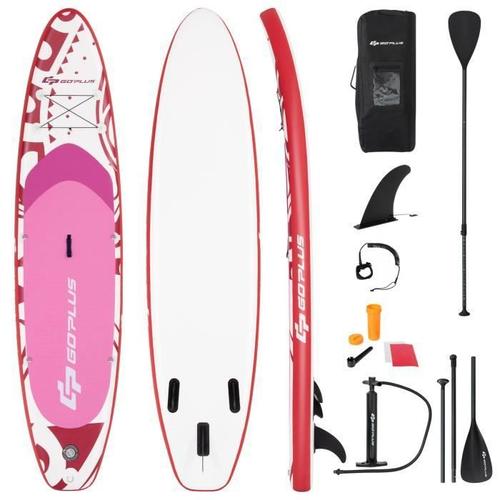 Costway Stand-Up Paddle Gonflable 325 X 76 X 16 Cm 9 Anneaux En D,3 Ailerons Pompe À Main, Pagaie Réglable Leash Cordon Elastique