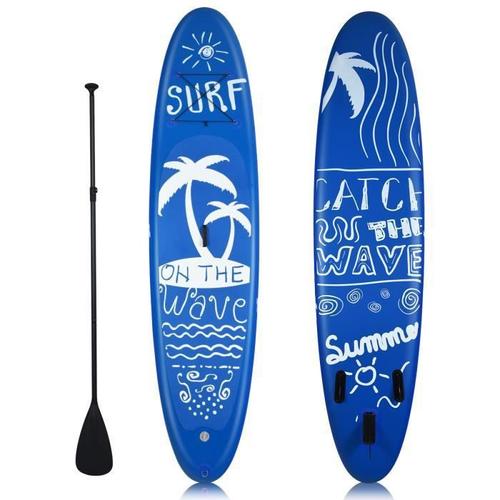 Costway Stand Up Paddle Gonflable 335x76x15cm En Pvc Accessoires Sac Portable Pagaie Réglable Ailerons Inférieur Pompe À Main Leash