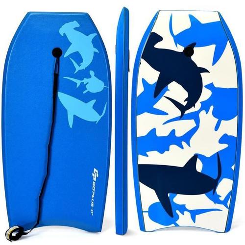 Bodyboard Costway - Planche De Surf 41 Pouces En Xpe Et Hdpe Avec Corde De Sécurité - Bleu Requin