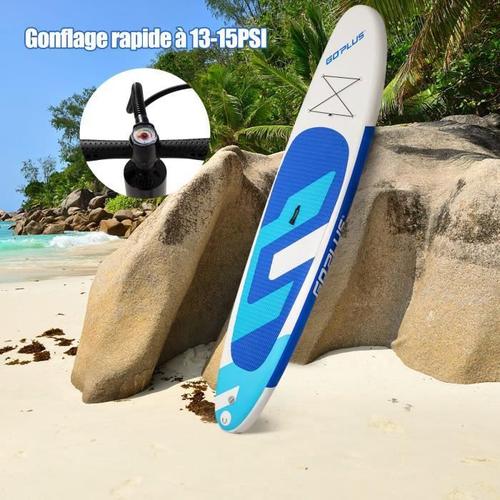 Costway Planche De Paddle Board Gonflable 305x76x15cm Paddle Flottant Réglable Sac À Dos Leash Pompe À Main Corde De Sécurité Bleu