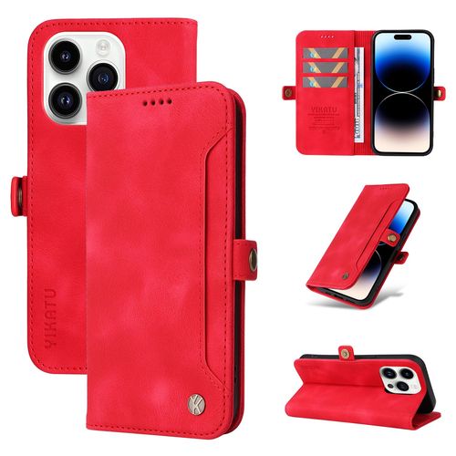 Coque Iphone 14 Pro,Etui A Rabat Pour Iphone 14 Pro,Etui Portefeuille 4 Emplacements Pour Cartes,1 Money Pocket,Coque Pour Iphone 14 Pro,Rouge