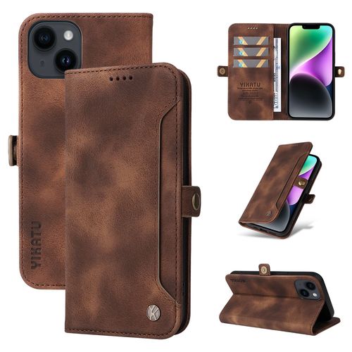 Coque Iphone 14,Etui A Rabat Pour Iphone 14,Etui Portefeuille 4 Emplacements Pour Cartes,1 Money Pocket,Coque Pour Iphone 14,Marron