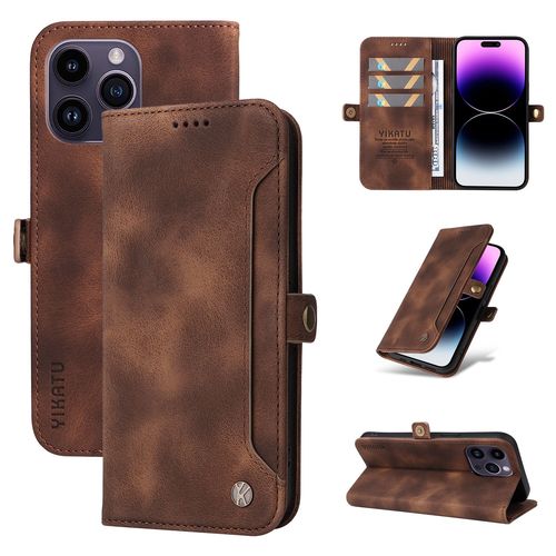 Coque Iphone 14 Pro Max,Etui A Rabat Pour Iphone 14 Pro Max,Etui Portefeuille 4 Emplacements Pour Cartes,1 Money Pocket,Coque Pour Iphone 14 Pro Max,Marron