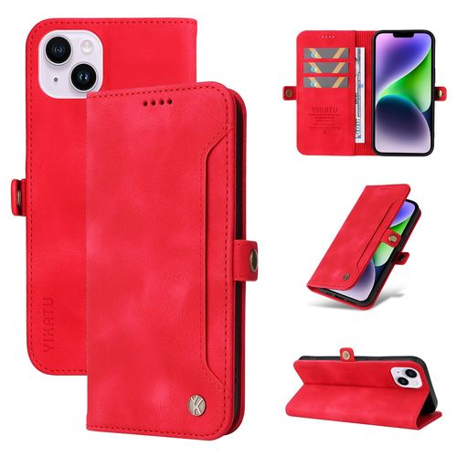 Coque Iphone 14 Plus,Etui A Rabat Pour Iphone 14 Plus,Etui Portefeuille 4 Emplacements Pour Cartes,1 Money Pocket,Coque Pour Iphone 14 Plus,Rouge