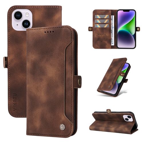 Coque Iphone 14 Plus,Etui A Rabat Pour Iphone 14 Plus,Etui Portefeuille 4 Emplacements Pour Cartes,1 Money Pocket,Coque Pour Iphone 14 Plus,Marron