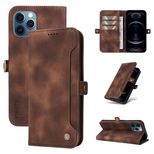 Coque Iphone 12 Pro Max,Etui A Rabat Pour Iphone 12 Pro Max,Etui Portefeuille 4 Emplacements Pour Cartes,1 Money Pocket,Coque Pour Iphone 12 Pro Max,Marron