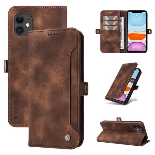 Coque Iphone 12 Mini,Etui A Rabat Pour Iphone 12 Mini,Etui Portefeuille 4 Emplacements Pour Cartes,1 Money Pocket,Coque Pour Iphone 12 Mini,Marron