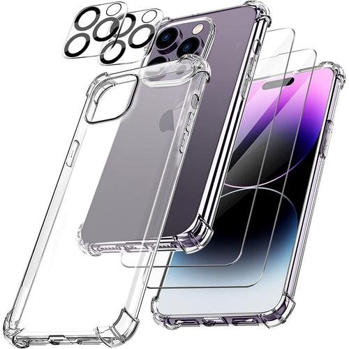 Coque Iphone 14 Pro Et 2 Verre Trempé Vitre Protection Écran + 2 Protection Camera Ghl Tech