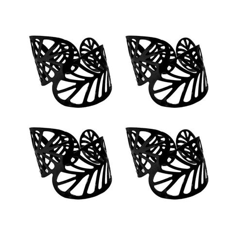 Paris Prix - Lot De 4 Ronds De Serviette "Black Forest" 11cm Noir