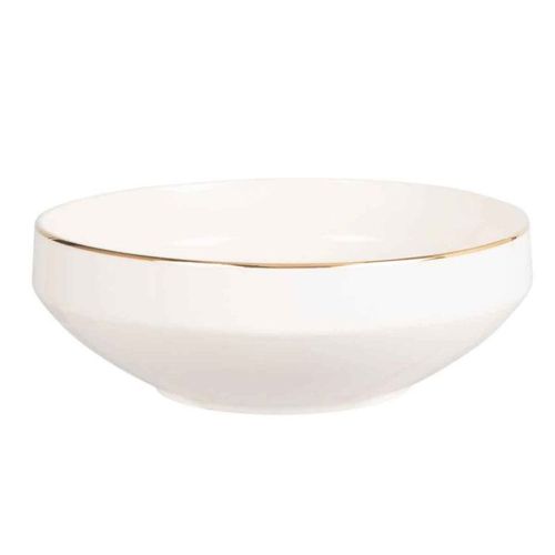 Paris Prix - Saladier En Céramique "Liseré" 25cm Blanc & Or
