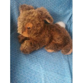 Doudou Peluche Lapin Allongé Marron Beige Orangé Poils Mi Longs Ajena Vintage